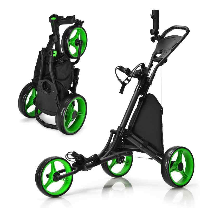 Other - GYMAX ゴルフカート 3輪 折りたたみ 収納 コンパクト 傘差しホルダー付き フットブレーキ付き 手引き キャリー バッグ プッシュカート