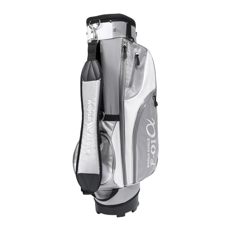 F-01α スタンドバッグ 軽量 2.16kg 初心者向け WORLD EAGLE【上部9型/5仕切り/3フルレングス/47インチ対応/ジッパー付きポケット6箇所】キャディーバッグ ゴルフバッグ メンズ軽量バッグを探しているあなたにおすすめ軽量：2.16kgs.専用フード付きジッパー付きポケット6箇所により大きな収納上部9型ウェーブデザイン、5仕切り、3フルレングス　47インチ対応 スタンド付スタンド付きにより、安定性・利便性の向上自分で担いでのプレーもOK。ショルダータイプストラップ厚織ポリエステル・ナイロン生地素材とエナメルPVCを使用し優れた耐久性スポーティーさと重厚感を兼ね備えました