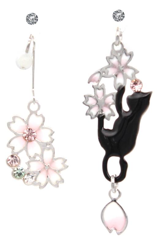 miwaki 樹脂イヤリング ノンホール 猫 桜 モチーフ エポ エナメル レディース アクセサリー 日本製 金属アレルギー対応の商品画像 3