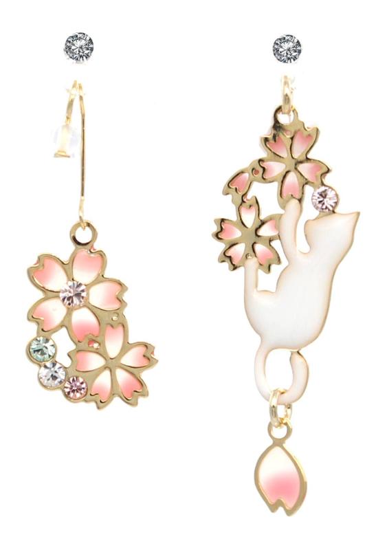 miwaki 樹脂イヤリング ノンホール 猫 桜 モチーフ エポ エナメル レディース アクセサリー 日本製 金属アレルギー対応の商品画像 2