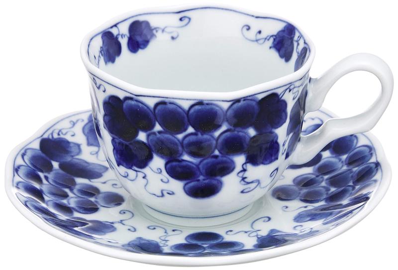美濃焼 珈琲碗皿 色唐草 染付 日本製商品サイズ:碗-約9×7cm、皿-約15.5×15.5cm