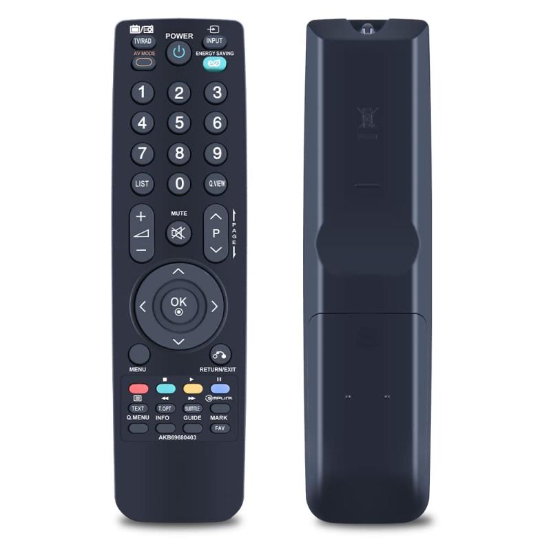 TVリモコンAKB69680403 LGTV交換専用TVリモコンユニバーサルリモコンユニバーサルでシンプルセットアップ不要互換性AKB69680401 AKB69680409 AKB69680423 AKB69680416 AKB69680438 TVリモコン☞【耐久性・押し心地】高品質のABS素材で作られたTVリモコンは丈夫で割れにくく、耐衝撃性と耐久性に優れています。表面には艶出し加工が施され、滑らかで手触りが良い、握りやすいです。シリコン製ボタンは柔らかく指に密着し、耐久性と防汚性に抜群です。☞【設定不要】複雑な信号設定不要、電池を入れるだけで使用できます。 お子様からお年寄りまで、液晶テレビの電源のオン/オフ、音量調節、入力切り替え、チャンネル切り替えなど、すべての操作に簡単にアクセスできます。 *バッテリーは含まれていません。☞【操作簡単】よく使うテレビの基本機能を備え、操作しやすい大きめボタンを使用し、しかもボタンの上には分かりやすく文字を配布するため、目への負担を軽減し快適な操作を実現します。置いたままでも押しやすい安定感があり、つまんで操作、握って操作、置いたまま操作が出来ます。機種によっては一部の機能が操作できない場合があります。☞【長距離・広範囲でも使える】強力な広角赤外線発光ライトを搭載し、動作距離約8メートルで、左右の制御可能な角度は約120度です。距離や角度に制限されず、部屋のどのようなコーナーでもらくらく操作が可能です。☞【高い互換性】LGTVリモコンと互換性ありモデル：AKB69680403 AKB69680401 AKB69680409 AKB69680423 AKB69680416 AKB69680438。