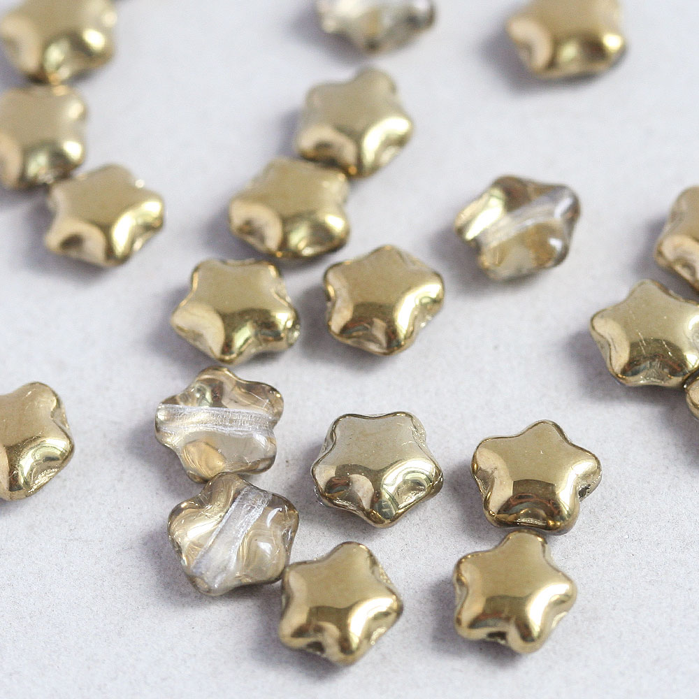 チェコビーズ スター 6×6mm クリスタルハーフライトゴールド 約20個 アクセサリー...