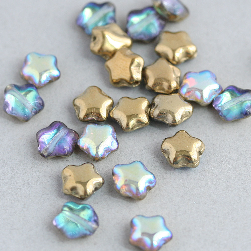 チェコビーズ スター 6×6mm クリスタルハーフゴールドライラック 約20個 アクセサ...
