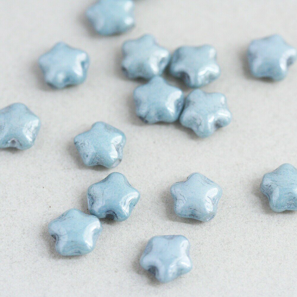 チェコビーズ スター 6×6mm チョークホワイト ターコイズラスター 約20個 アクセサ...