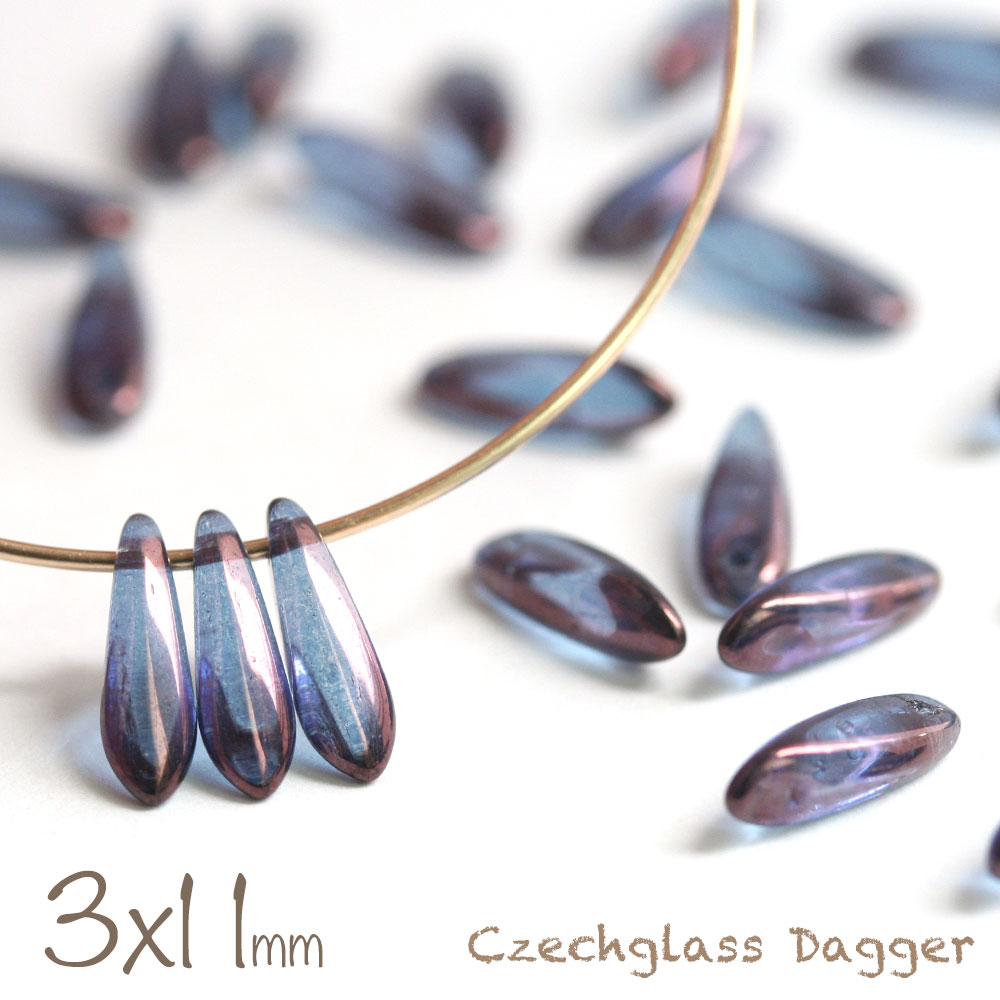 チェコビーズ ダガー 3×11mm アメジストラスター 約20個 アクセサリーパーツ チェコガラス ビーズ ハンドメイド 材料 パーツ ピアス イヤリング ネックレス 素材