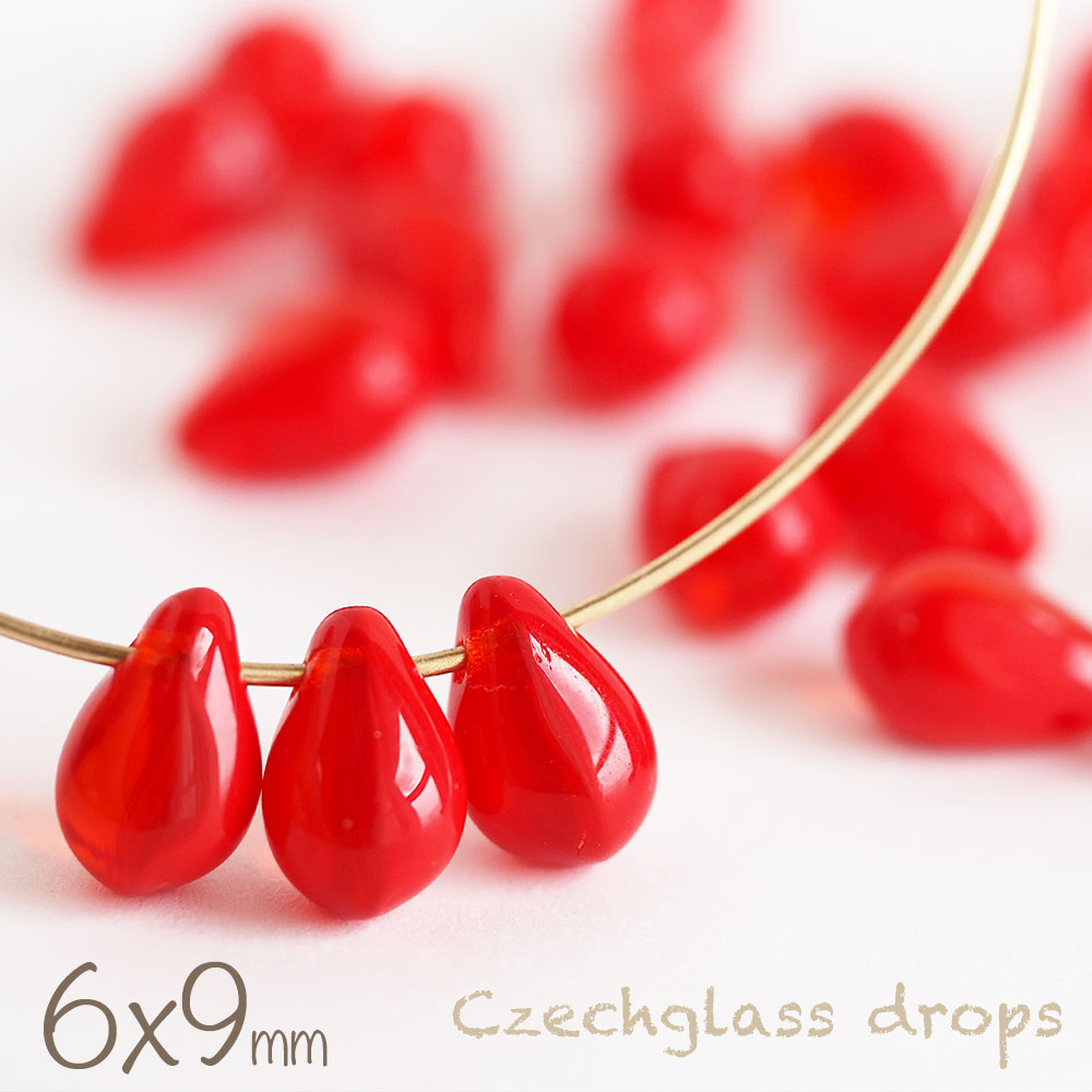 楽天市場】ビーズ しずく型 赤の通販