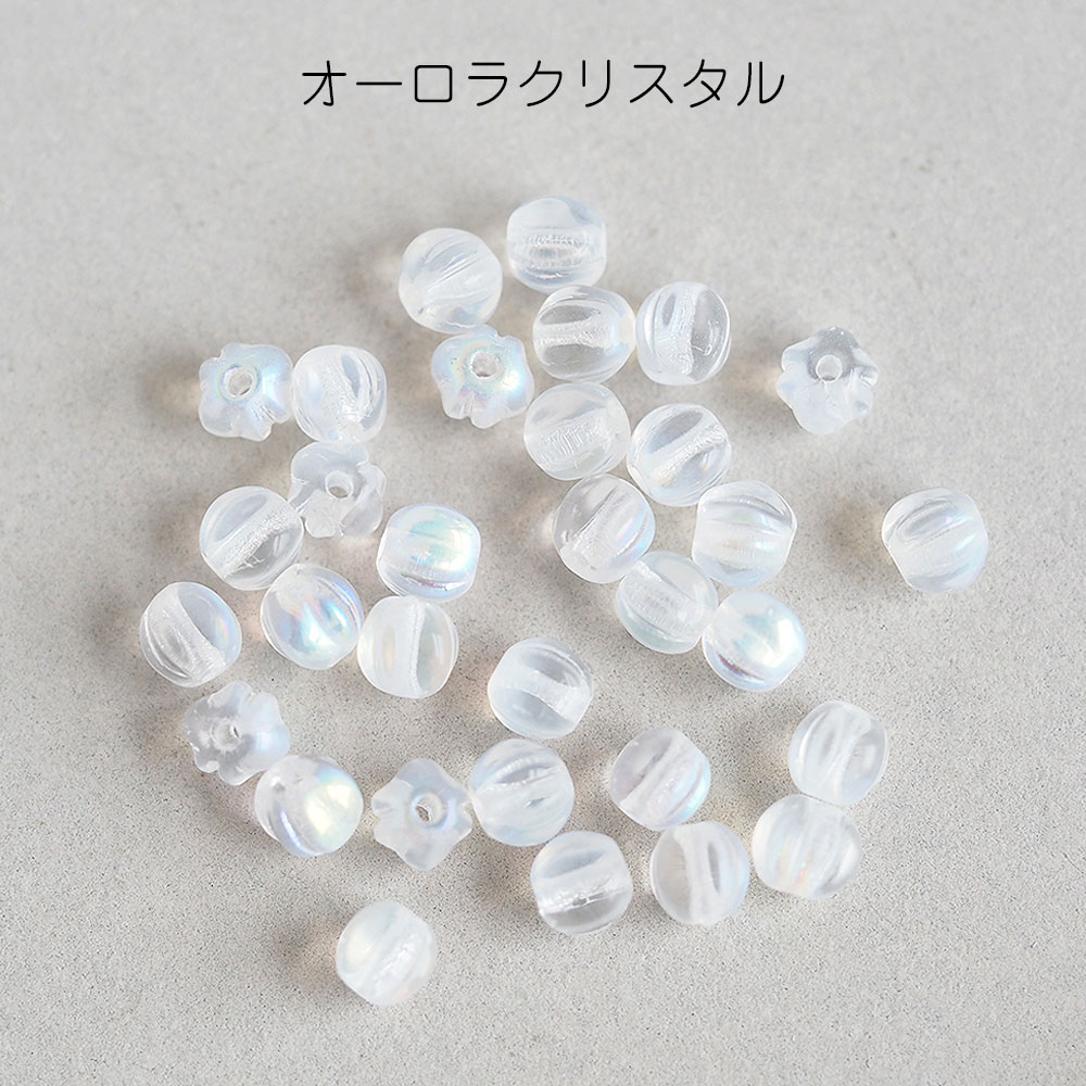 チェコビーズ メロンビーズ 4mm 約30個 チェコガラス グリーン ブルー クリア ゴー...