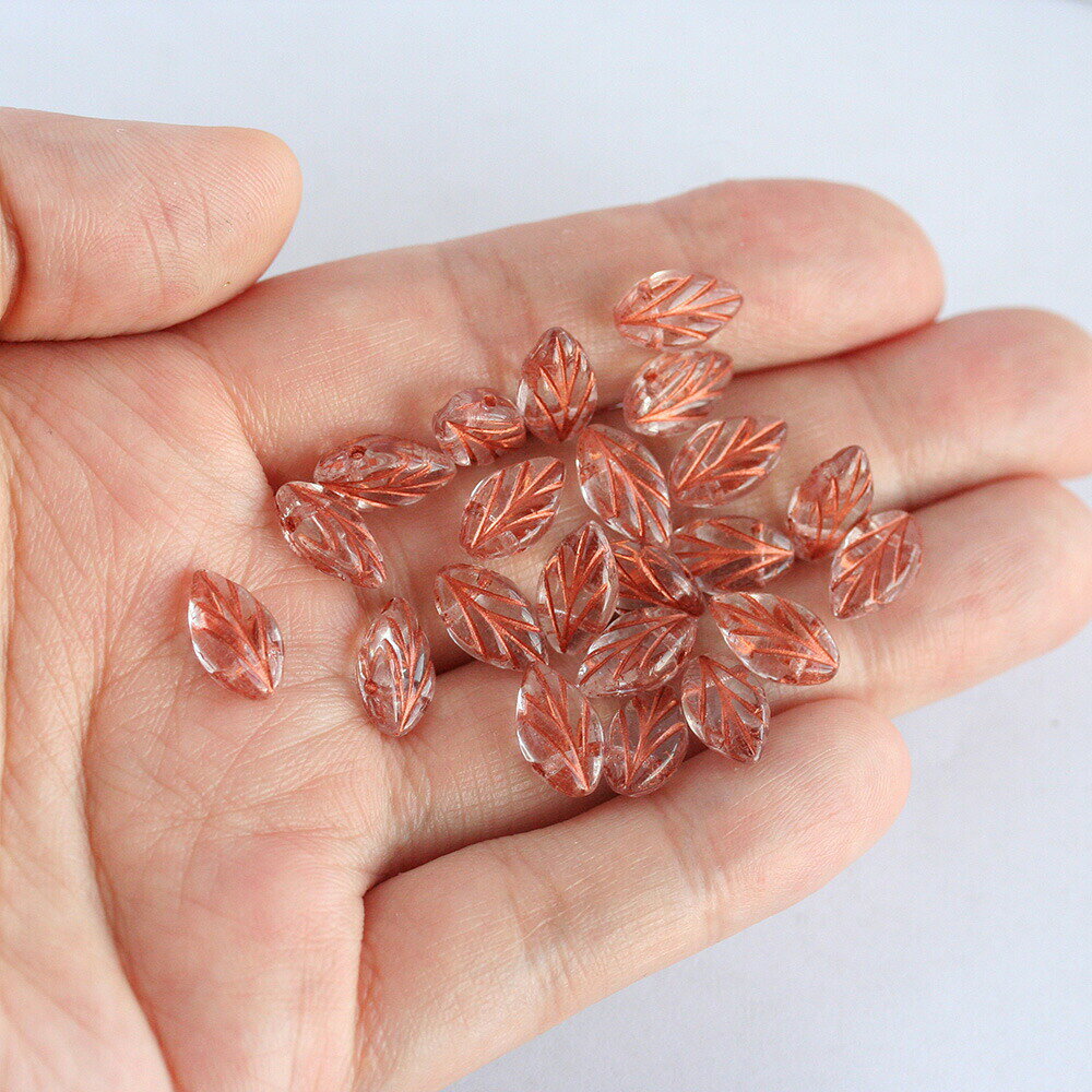 チェコビーズ ブナの葉 リーフビーズ 7×11mm 約20個 クリスタルブロンズライン 葉...