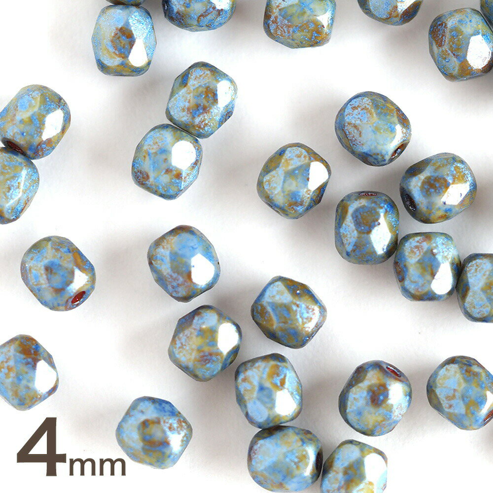 【最大15%OFFクーポン発行中】チェコビーズ FP ファイヤーポリッシュ 4mm チョークホワイトライトブルーピカソ 約30個 チェコガラス ビーズ パーツ ピアス アクセサリーパーツ お買い物マラソン