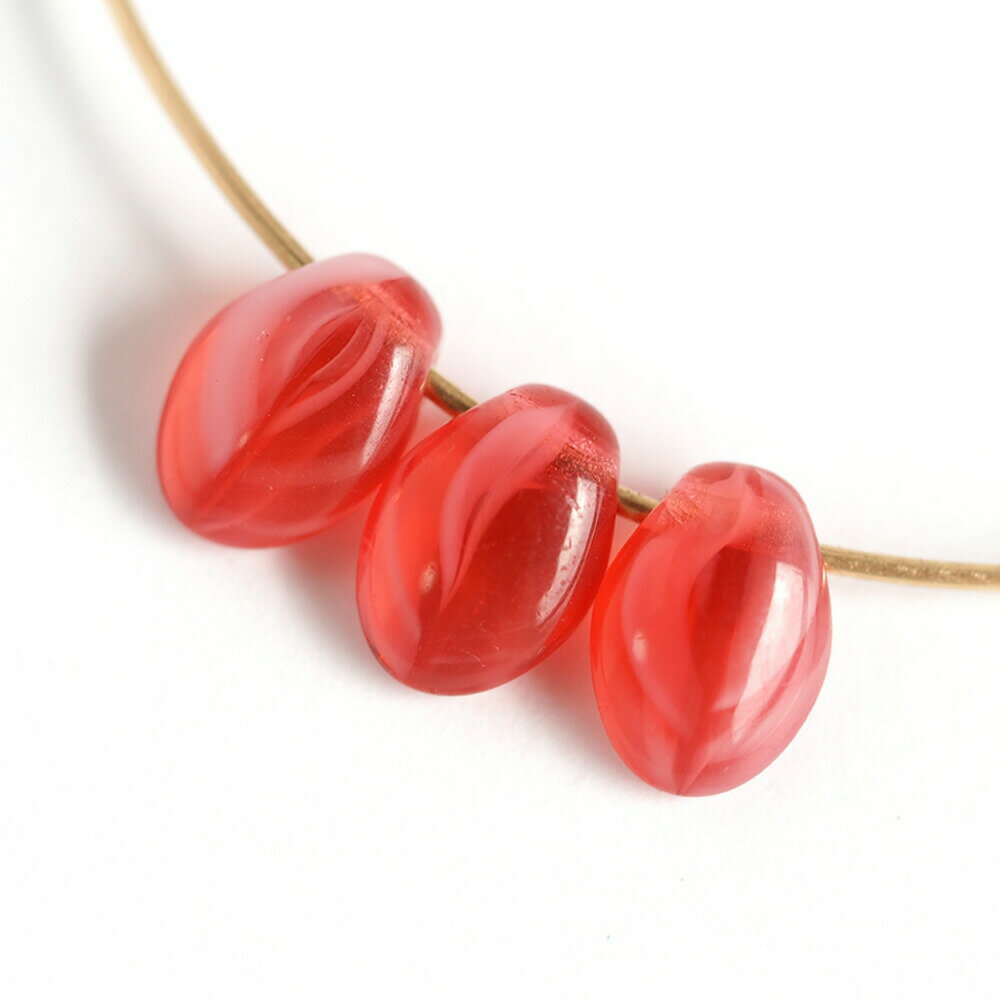 チェコビーズ ペタル 6×8mm ダークピンクマーブル 約20個 お花 花びら アクセサリ...