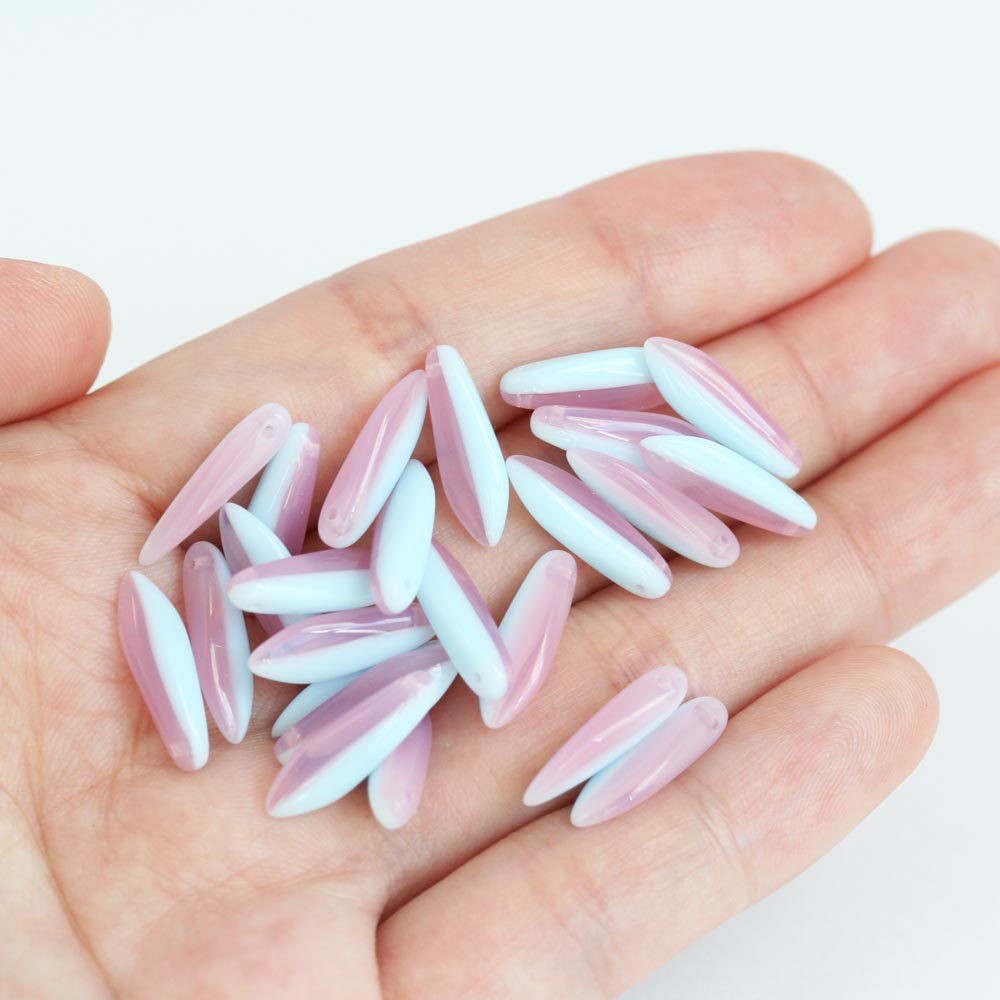 チェコビーズ ダガー 5×16mm オペークブルー×ローズオパール 約20個 チェコガラス ...