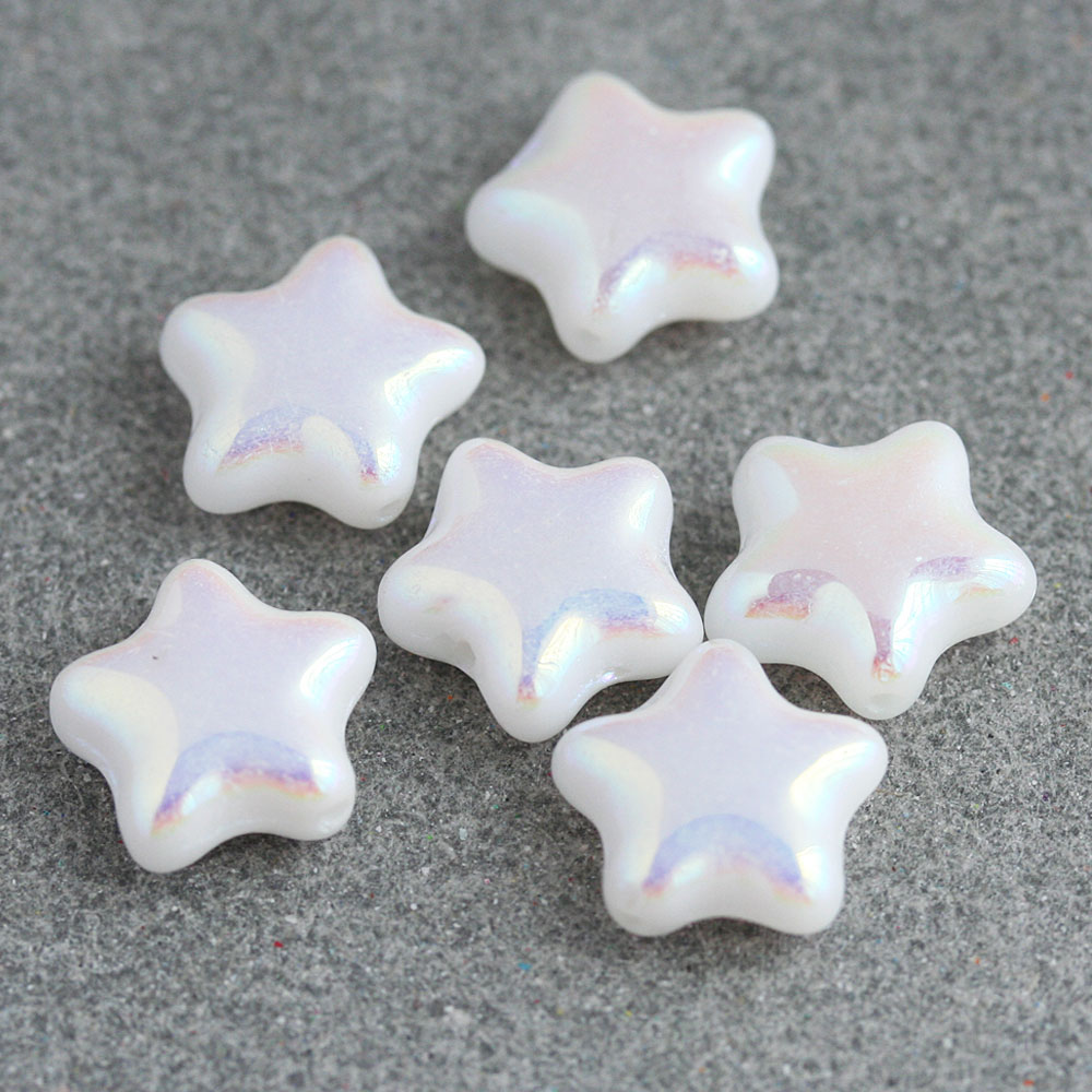 【最大15%OFFクーポン発行中！】チェコビーズ スター 12×12mm チョークホワイトオーロラ 6個 アクセサリーパーツ スターモチーフ 星 チェコガラス ホワイト 白 材料 素材 ハンドメイド パーツ ピアス お買い物マラソンの商品画像 2