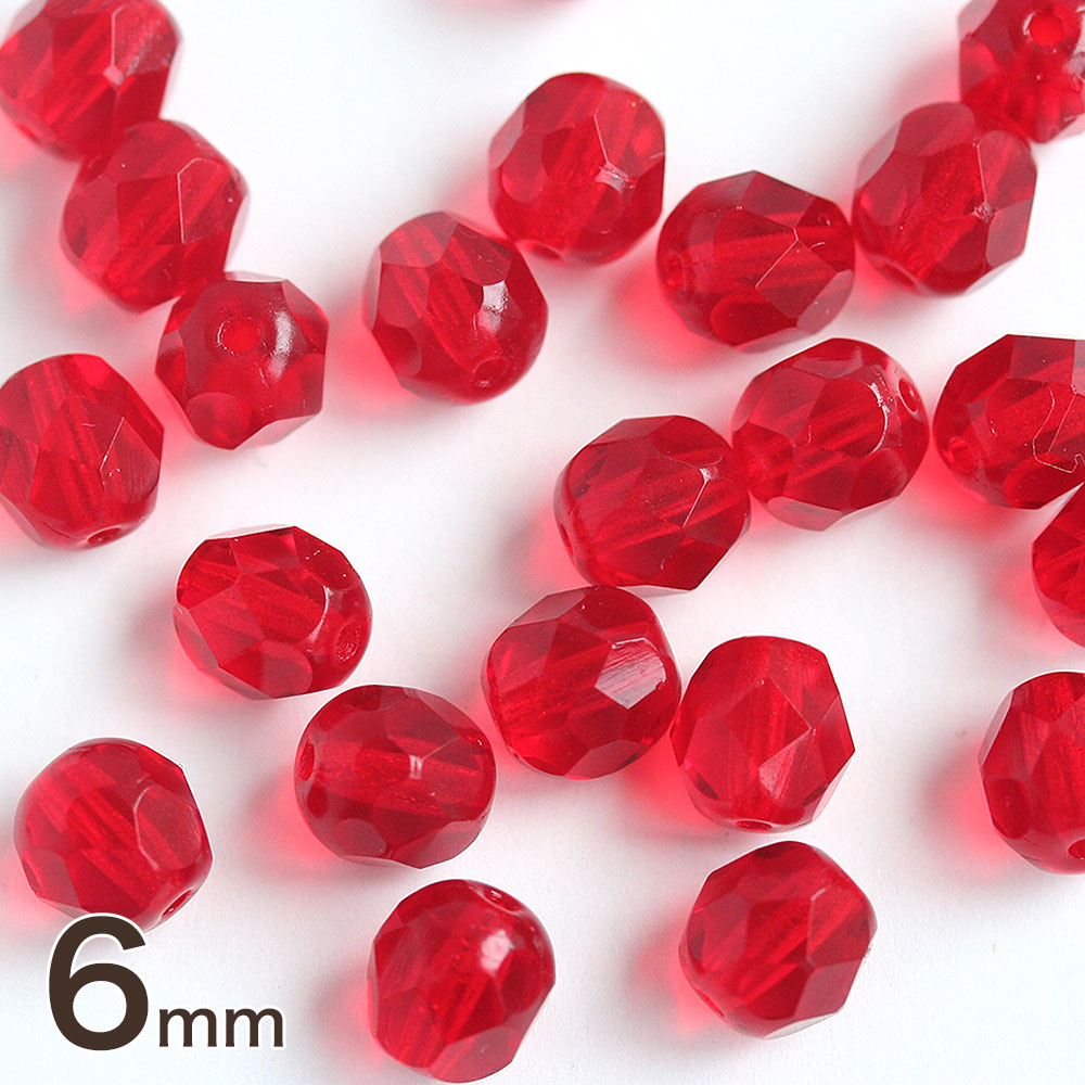 チェコビーズ FP 6mm シャム 20個 アクセサリーパーツ ファイヤーポリッシュ チェコガラス ビーズ パーツ ピアス 素材 材料 ハンドメイド グリーン 赤 レッド