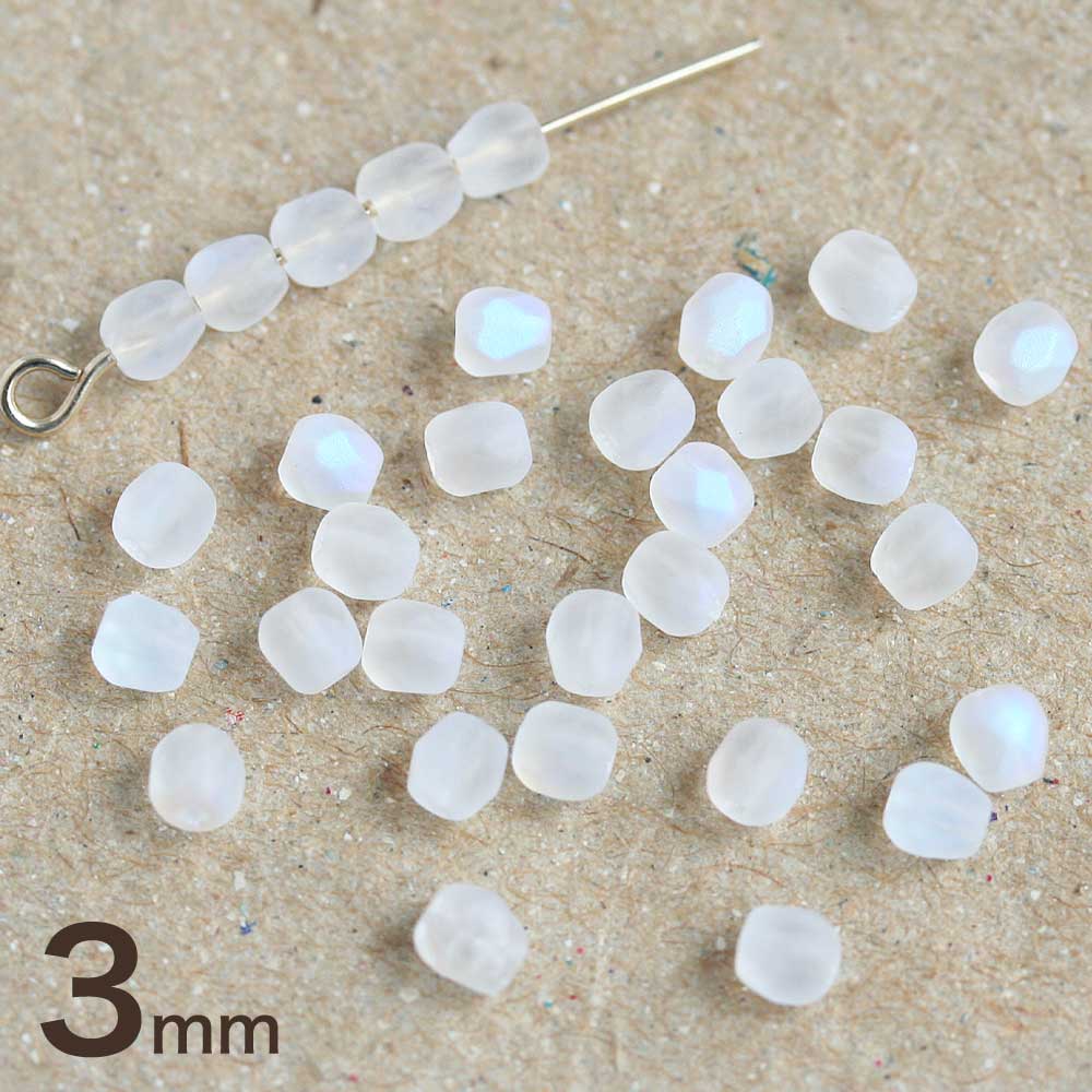 チェコビーズ FP 3mm フロストクリスタルオーロラ 30個 アクセサリーパーツ ファイヤーポリッシュ チェコガラス ビーズ パーツ ピアス ハンドメイド ホワイト