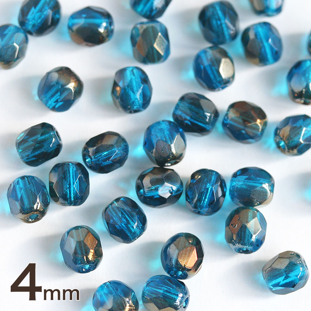 【最大15%OFFクーポン発行中！】チェコビーズ FP 4mm カプリブルーハーフメタリック 30個 アクセサリーパーツ ファイヤーポリッシュ チェコガラス ビーズ パーツ ピアス 素材 材料 ハンドメイド 青 お買い物マラソン