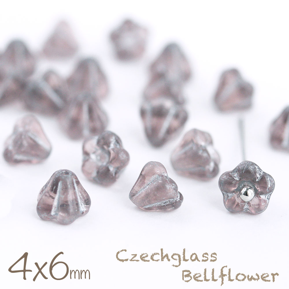 【最大15%OFFクーポン発行中！】チェコビーズ ベルフラワー 4×6mm パープルシルバーライン 20個 アクセサリーパーツ ハンドメイド パーツ ピアス イヤリング 手芸 紫 お花 花型 お買い物マラソン