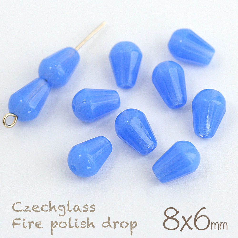 チェコビーズ FP 8×6mm ブルーオパール 10個 アクセサリーパーツ ファイヤポリッシュ チェコガラス ビーズ パーツ ピアス 素材 材料 ハンドメイド 青 変形 ドロップカット