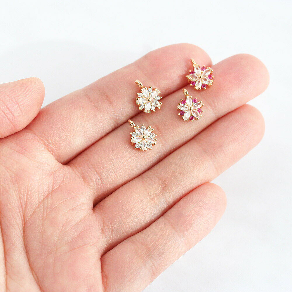 アクセサリーパーツ キュービックジルコニア フラワーチャーム No.4 cz 2個 ゴール...