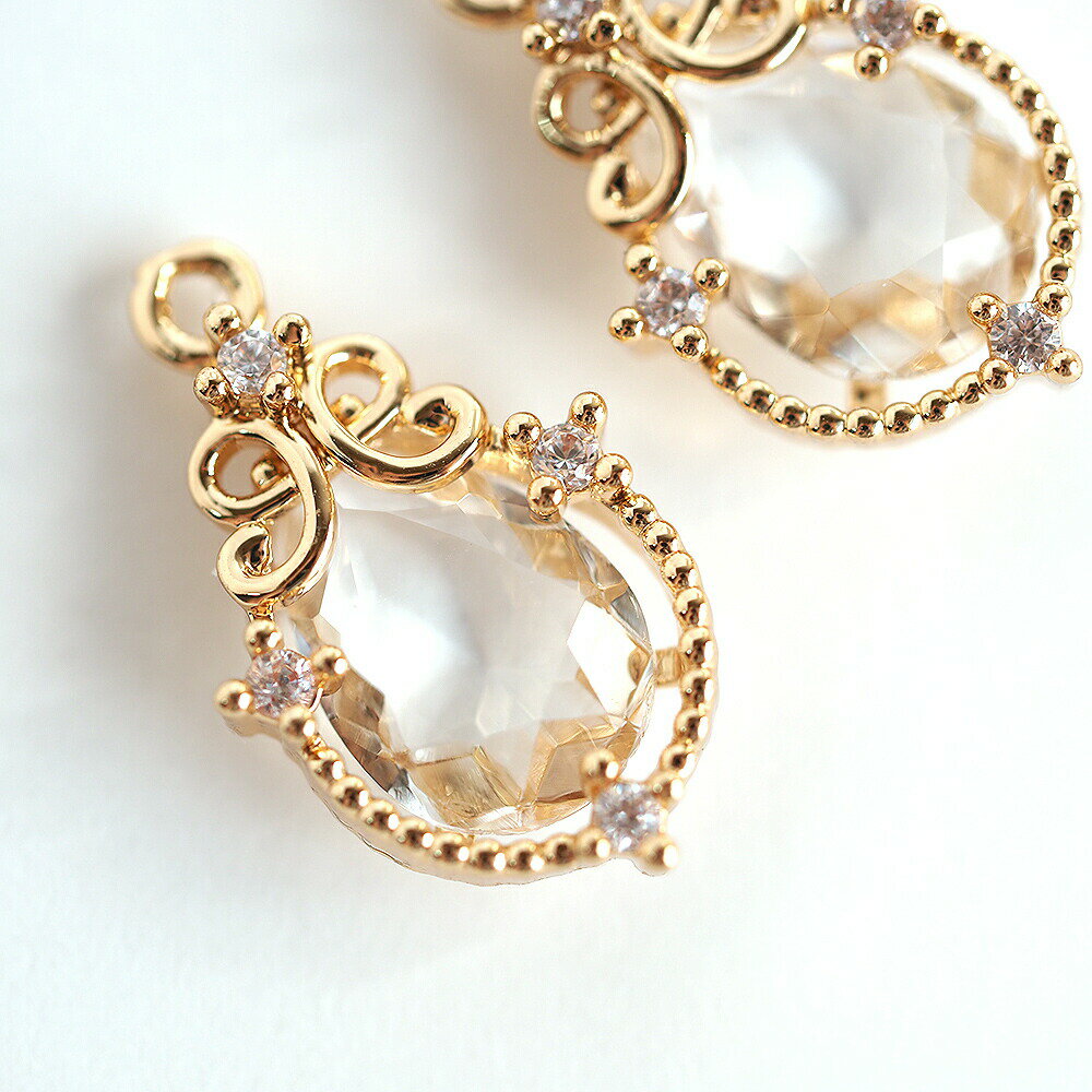 【最大15%OFFクーポン発行中】アクセサリーパーツ ドロップクリスタルの飾りチャーム ゴールド 2個 メタルパーツ メタルチャーム 手芸 キラキラ パーツ ピアス イヤリング ハンドメイド 手作り お買い物マラソン