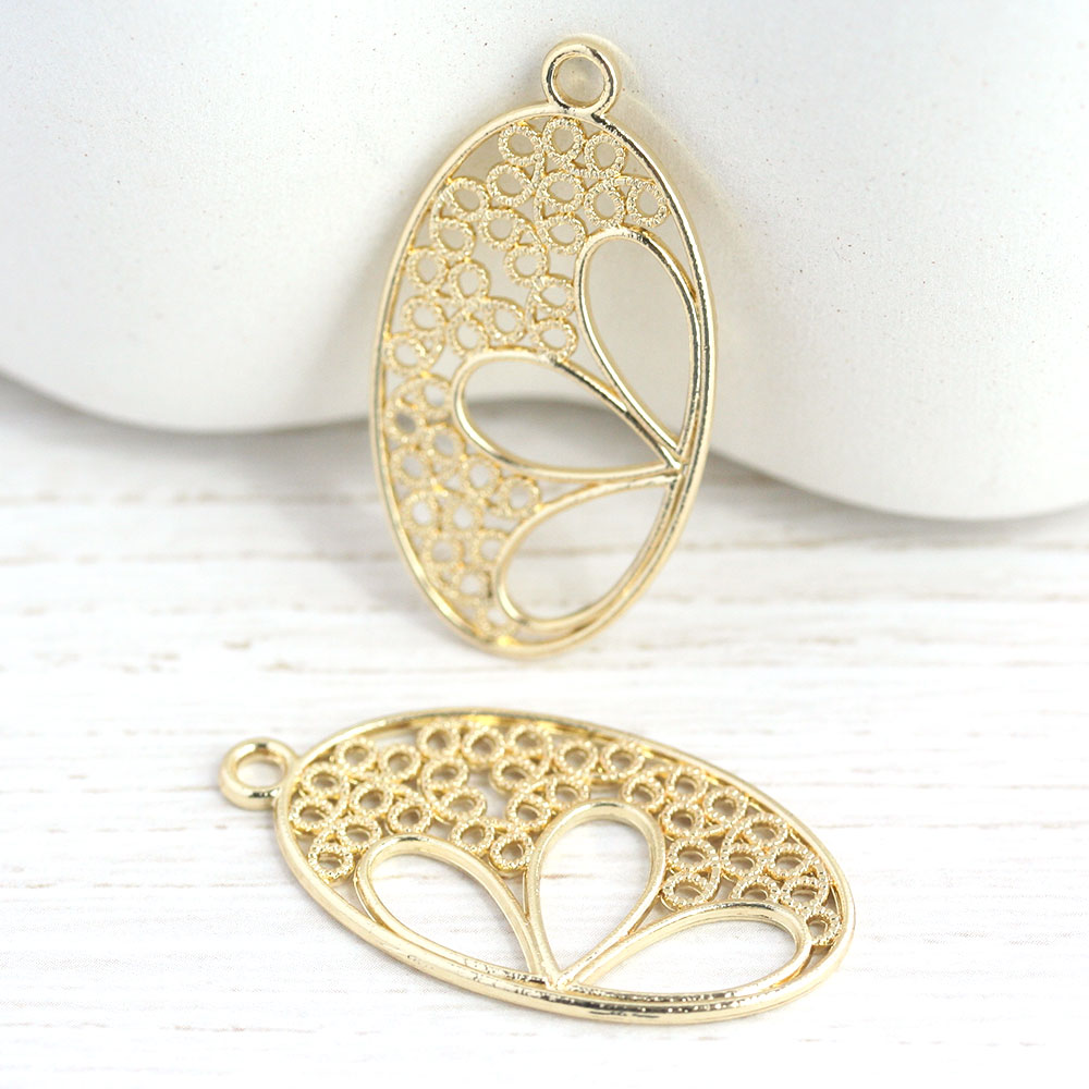 メタル透かしパーツ No.3 フラワー ゴールド 2個 アクセサリーパーツ メタルパーツメタルチャーム 花 ピアス キーホルダー ハンドメイド 手作り