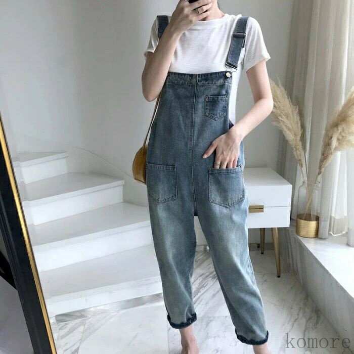 【送料無料】サロペット レディース デニムパンツ ボトムス ワイドパンツ サルエルパンツ オールインワン ノースリーブ 春(4)