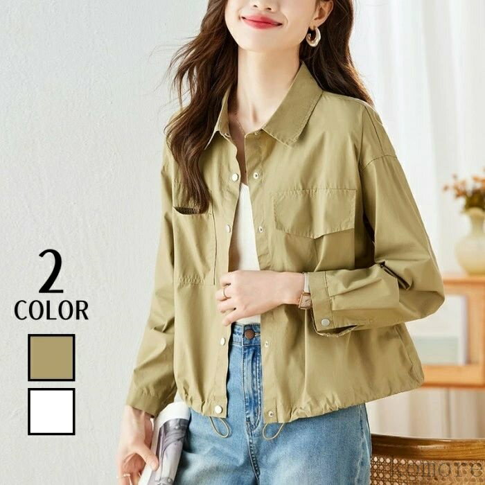 【送料無料】スプリングコート レデイーズ 長袖 ショート丈 ジャケット シャツ カジュアルシャツ 無地 ..