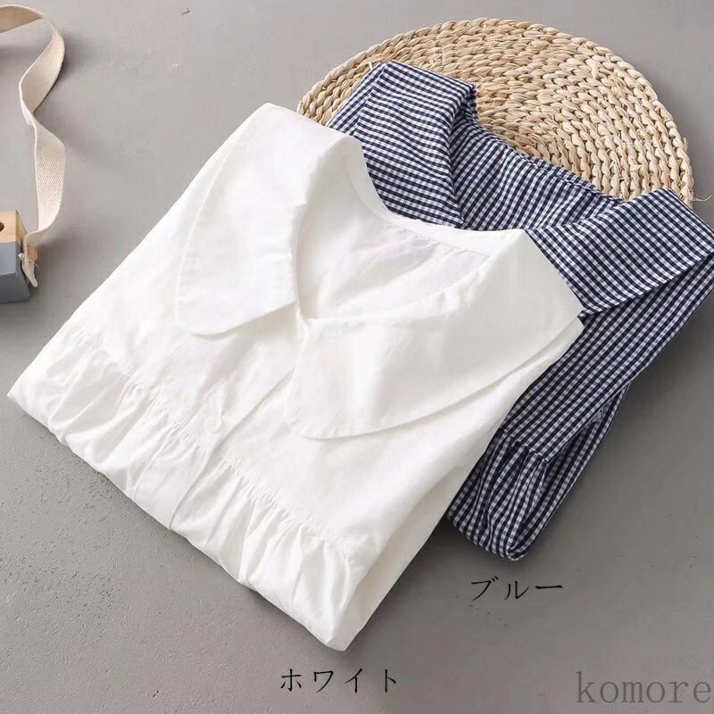 【送料無料】ブラウス半袖 トップス シャツブラウス 綿 半袖シャツ 襟付き 綿シャツ 半袖ブラウス おしゃれ 前開き チビ襟 フリル フレア 白シャツ 通勤 通学 ブラウス ギャ