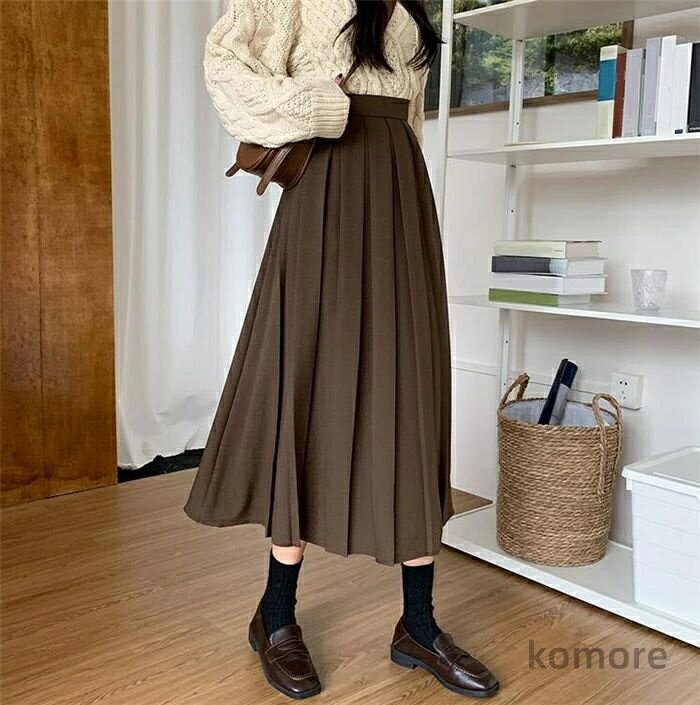 【送料無料】レディースロング フレア スカート ウエストファスナー ひざ下丈 スカート ストレッチ Aライン ボトムス ゆったり 可愛い 上品