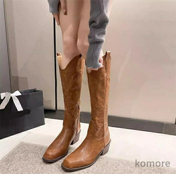 【送料無料】ロング ブーツ レディース 足が細く見える ブーツ ジョッキーブーツ 太ヒール ブーツ ゆったり おすすめ 疲れない 防水 長靴
