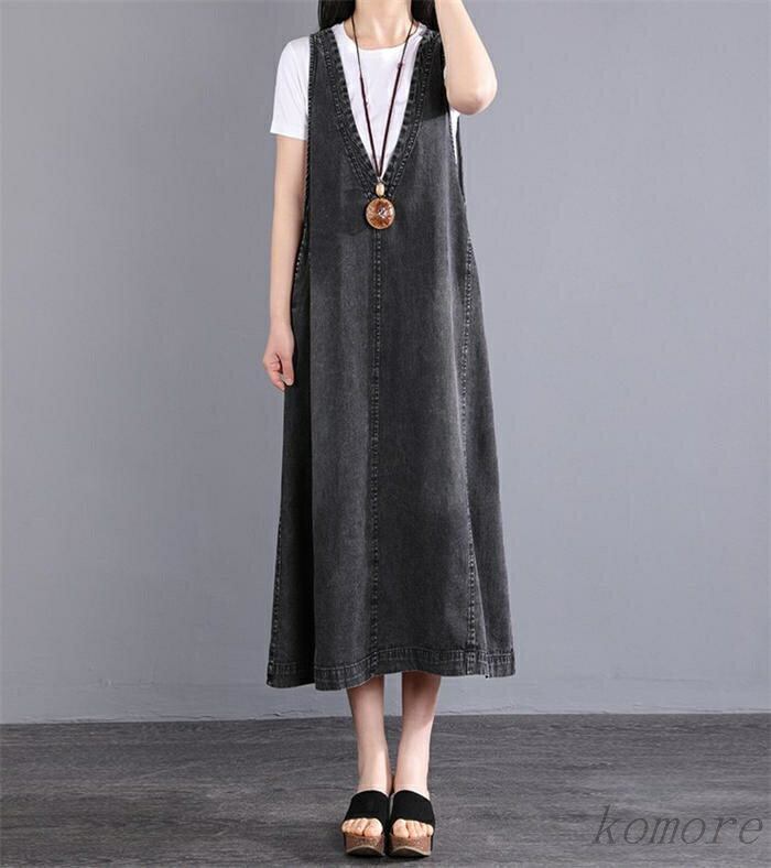 【送料無料】ジャンパースカート フレア 深vネック レディース 春秋 ノースリーブワンピース aライン ロング ワンピース