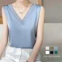 【送料無料】レディース レイヤード 夏 薄手 Vネック 光沢感 きれいめ ストレッチ インナー レディース ノースリーブ トップス