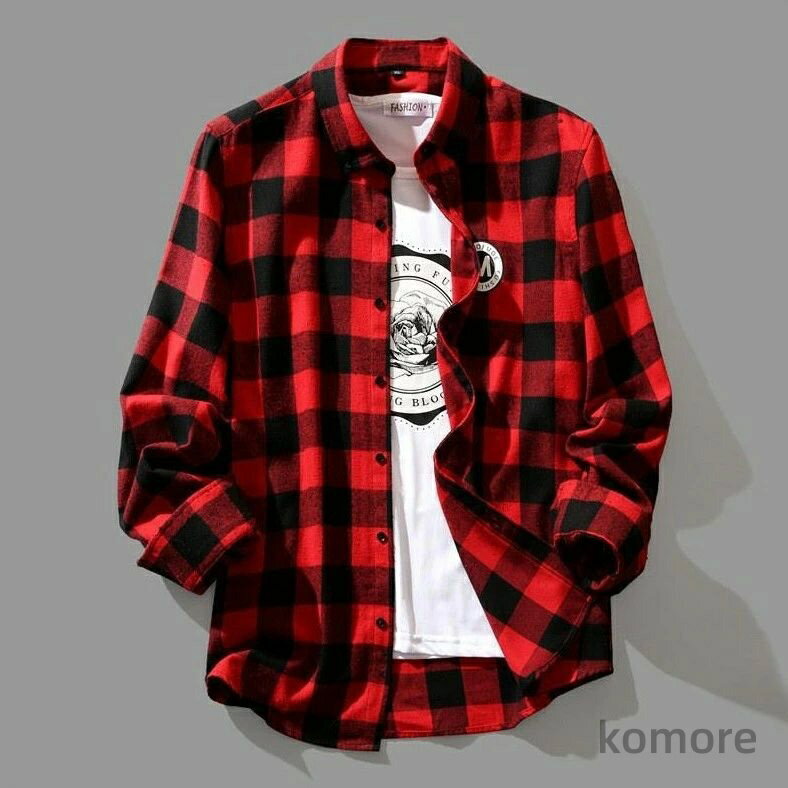 【送料無料】シンプル チェック柄 ワイシャツ ins人気 トップス コート 韓国風 長袖Tシャツ