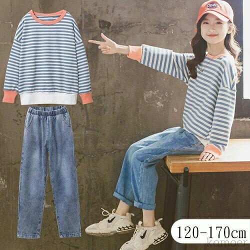 【送料無料】ジュニア 秋 春 キッズ カジュアルパンツ 長袖 上下セット パンツ セットアップ 女の子 子..