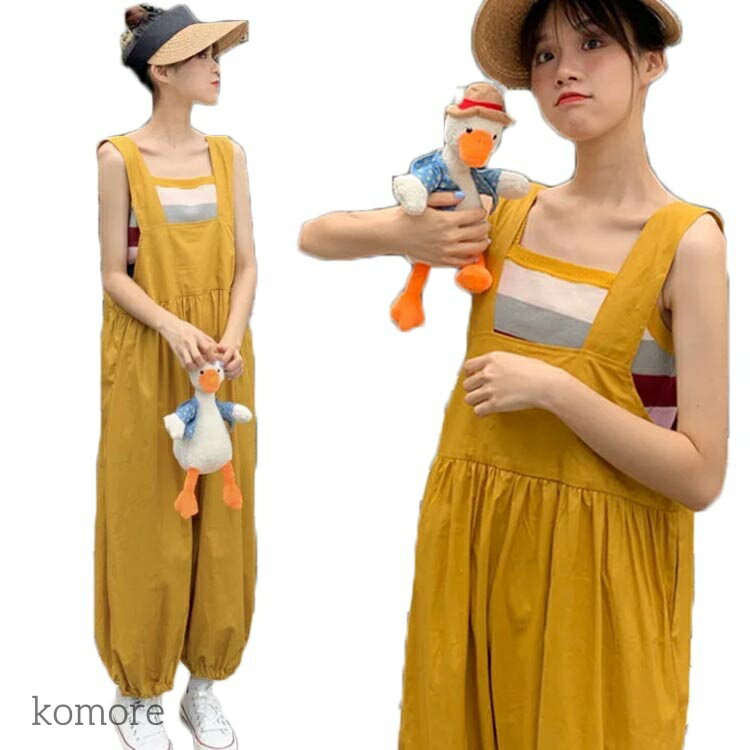 【送料無料】キャミソール コットン セットアップ ノースリーブ パンツ サロペット トップス 二点セット サロペットパンツ 夏 レディース