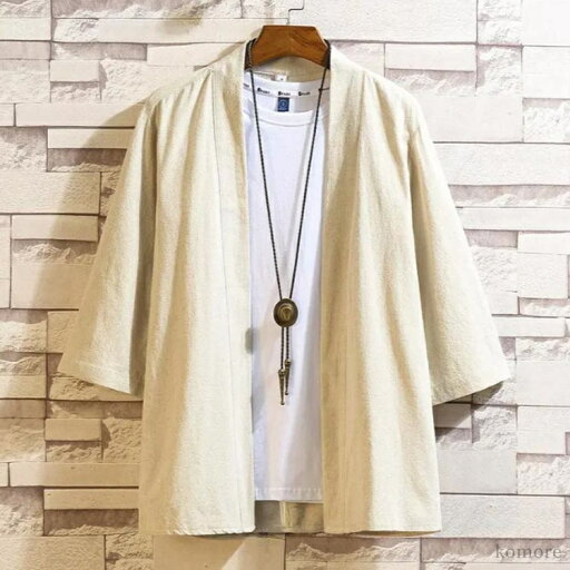 【送料無料】夏 春 オーバーサイズ ショートコート ジャケット トップス カーデ 作務衣 七分袖 サマーカーディガン メンズ カーディガン