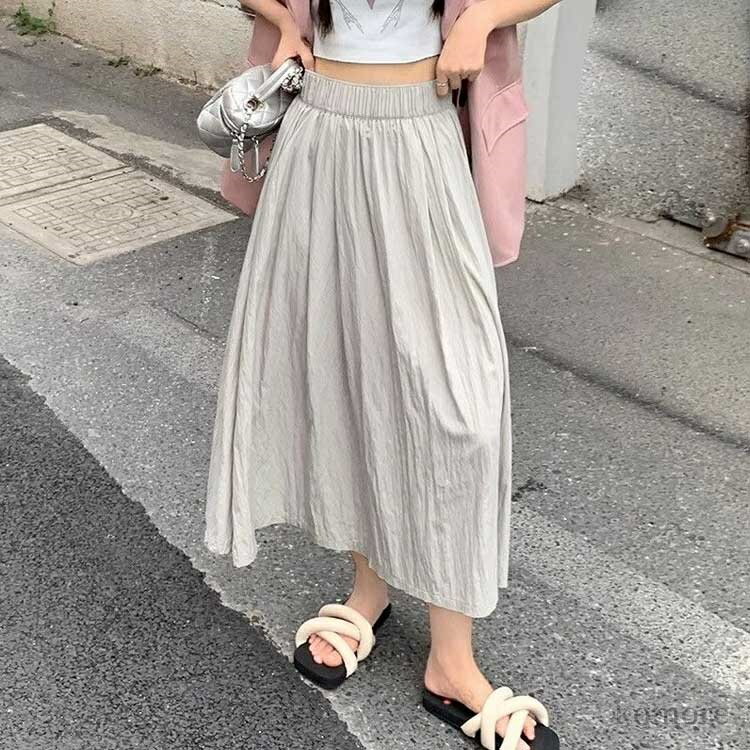 【送料無料】Aライン ウエストゴム ボトムス ポケット付き 体型カバー マキシスカート フレアスカート 夏服 レディース ロング丈 スカート