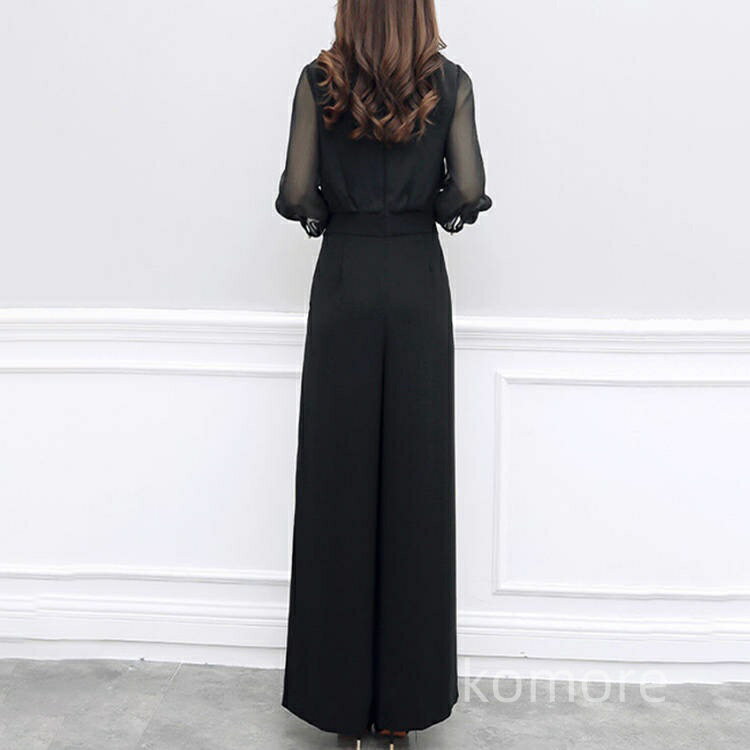 【送料無料】カバー 大きいサイズ ボリューム袖 ウエスト紐 オールインワン 披露宴 二次会 20代 30代 40代 結婚式 服 シースルー レディース