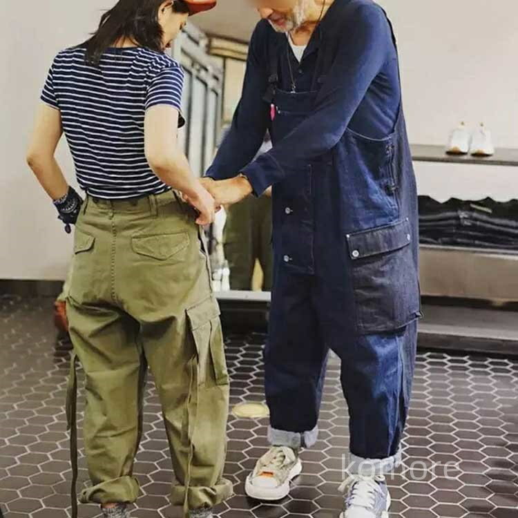 【送料無料】ス ジーンズ Gパン つなぎ服 男女兼用 作業服 作業着 ジーパン マルチポケット ワイドパンツ カジュアル かっこいい M L XL 2XL