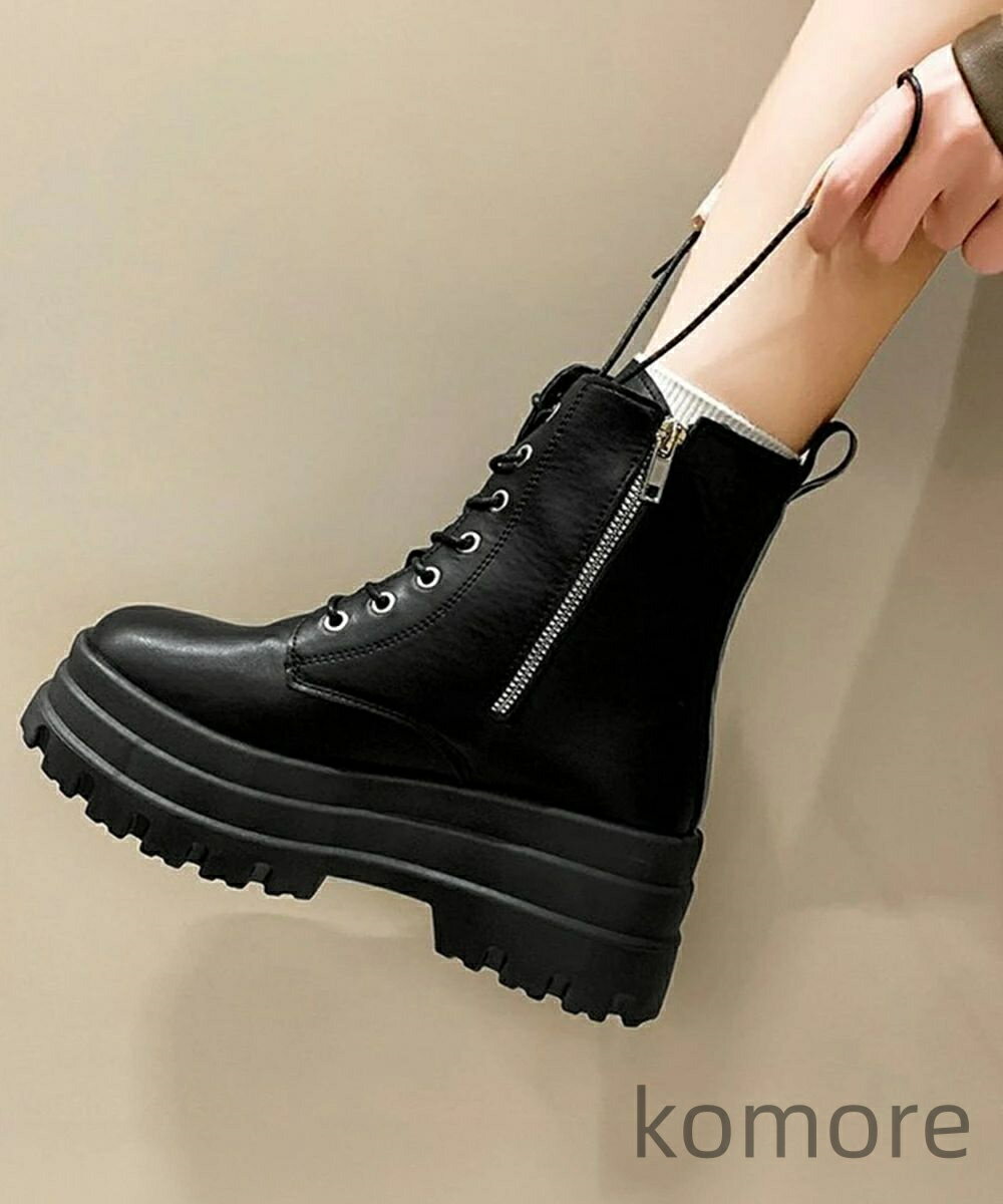 【送料無料】ワークブーツ美脚脚長 カッコいい ミドルブーツ レディース 履きやすい ストームブーツ サイドジップ 歩きやすい合皮ブーツ 韓国風カジュアル靴