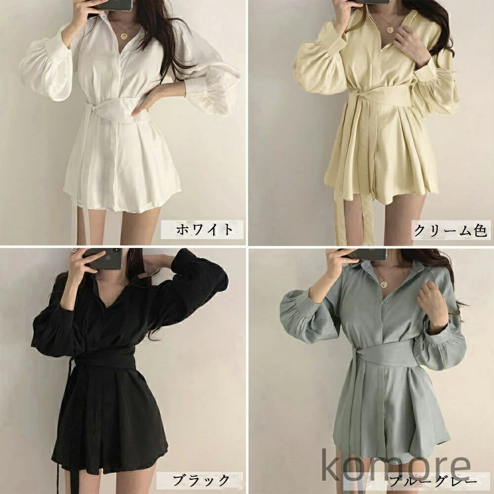 【送料無料】ップ レディース 春夏 シャツ 韓国 長袖シャツブラウス ショートパンツ 2点セット きれいめ ボリューム袖 カーディガン パフスリーブ トップス