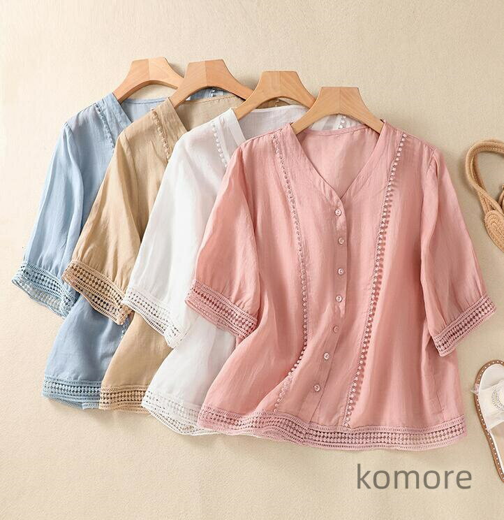 【送料無料】綿麻シャツ リネンブラウス ボタン付き 詰襟 立ち襟 チュニック 体型カバー 大きいサイズ ..