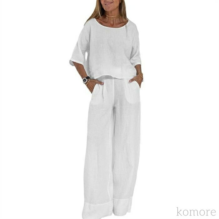 【送料無料】レディース 綿麻 コットンリネン パンツドレス パンツスーツ ノースリーブ 春夏 夏 無地 女の子 日常デー ベスト パンツ 通勤 卒
