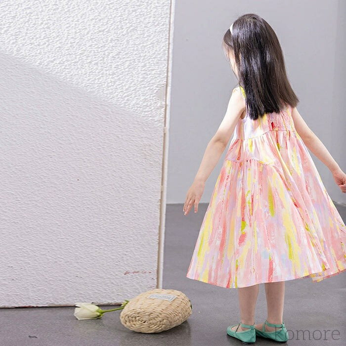 【送料無料】キッズワンピース 可愛い 夏ワンピース 袖なし ファッション Aライン おしゃれ 薄手体型カバー ハワイ沖縄 旅行用 きれ