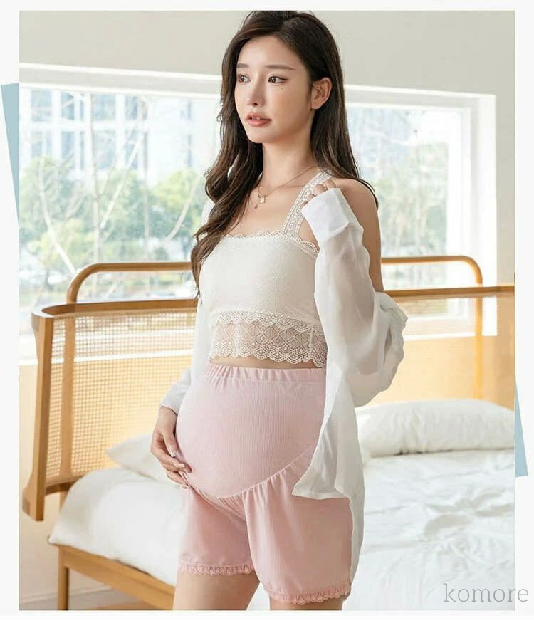 【送料無料】マテニティ 妊婦 夏 ワイドパンツ ショートパンツ レース フリル 薄手 伸びる 妊婦用 ボトムス レディース マタニティウェア 無