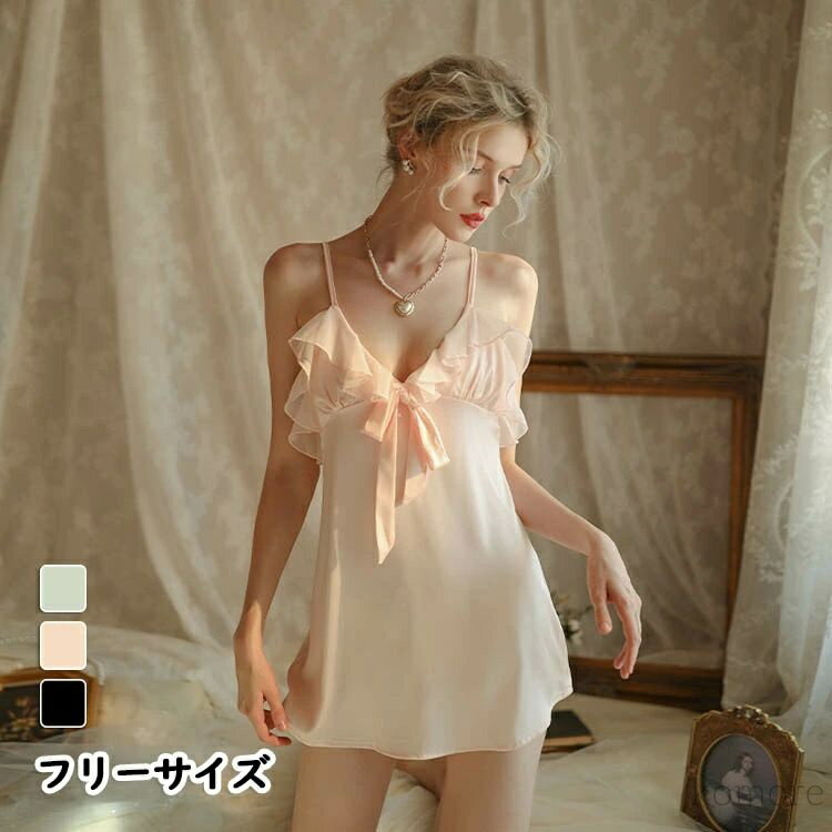 【送料無料】レディース ルームウエア セクシーランジェリー キャミソール 肌着 セクシー下着 レース フリル フレア ワンピース ネグリジェ