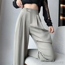 【送料無料】レディース 低身長 ボトムス 美シルエット ハイウエスト カジュアル 春 夏 薄手 イージーパンツ プリーツパンツ ワイドパンツ 不規則 ボタン タック スラックス