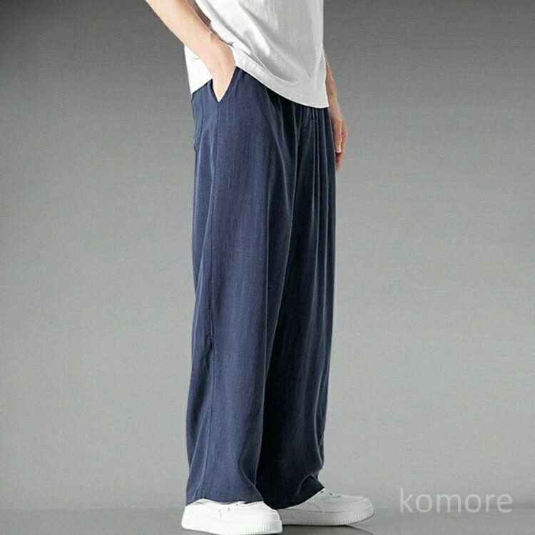 【送料無料】太め バギーパンツ レディース 春夏 ゆったり カジュアル メンズ 大きいサイズ メンズ パンツ リネン コットン ロング丈