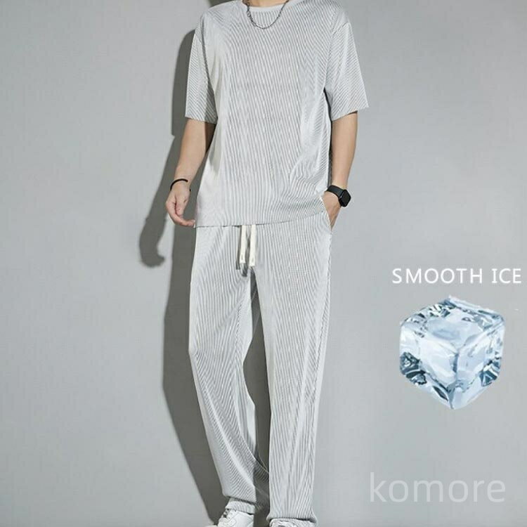 【送料無料】トップス スポーツ 2点セット 上下セット ロングパンツ 涼しい ワイドパンツ 半袖 Tシャツ おしゃれ セットアップ 接触冷感