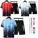 【送料無料】運動 スポーツウェア 2点セット Tシャツ 半袖 上下セット ジャージ グラデーション ゆったり メンズ ハーフパンツ